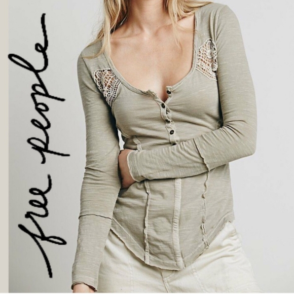 Free People Keepsake crochet inset henley top - Picture 5 of 13